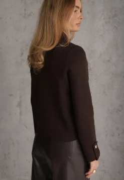 Brązowy Kardigan z Wiskozą w Stylu Napoleon Jacket ze Stójką i Dwustronnym Suwakiem Glmess