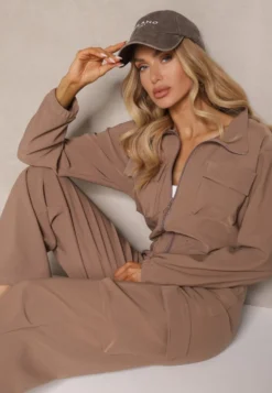 Brązowy Kombinezon w Stylu Utility Taliowany Liarael