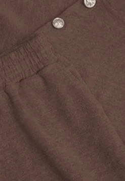 Brązowy Komplet Dresowy Spodnie Wide Leg i Bluza z Kapturem i Aplikacjami Nailena