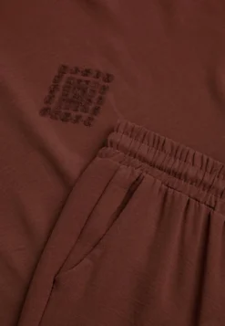 Brązowy Komplet Oversize z Dużą Zawartością Wiskozy Bluzka z Haftem i Spodnie Lenise