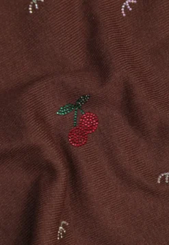 Brązowy Nietoperzowy Sweter z Wiskozą w Cyrkoniowe Wisienki Sartigla