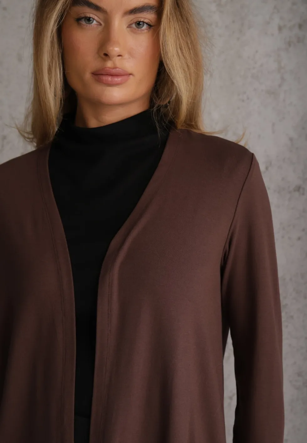 Brązowy Niezapinany Kardigan z Bawełny w Stylu Basic Kireal