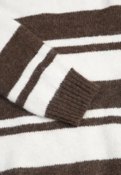 Brązowy Pasiasty Sweter z Kapturem z Dzianiny z Wełną i Bawełną Edelmi