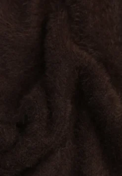 Brązowy Puszysty Kardigan na Suwak z Dzianiny z Efektem Fluffy z Wełną i Bawełną Selimena