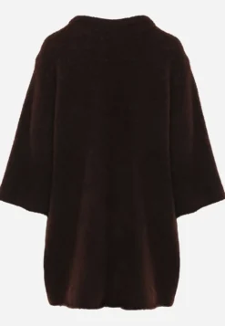 Brązowy Sweter Oversize z Wełną Szerokimi Rękawami i Długim Włosiem Veniorre