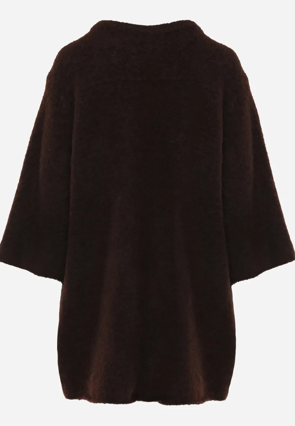 Brązowy Sweter Oversize z Wełną Szerokimi Rękawami i Długim Włosiem Veniorre