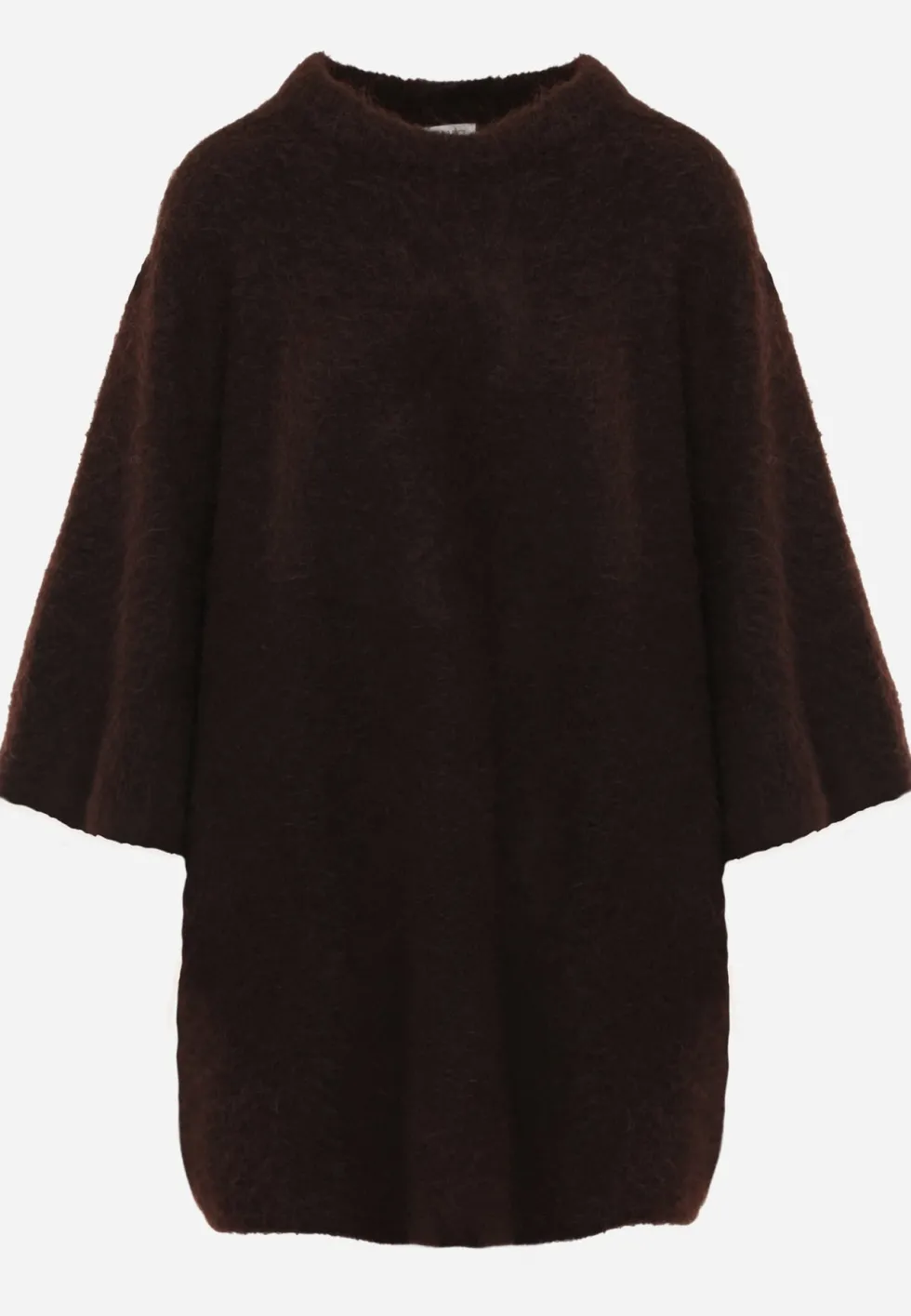 Brązowy Sweter Oversize z Wełną Szerokimi Rękawami i Długim Włosiem Veniorre