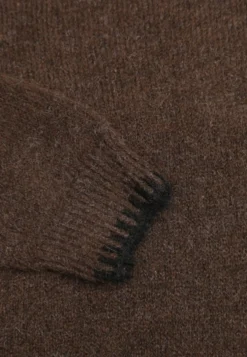 Brązowy Sweter z Bawełną i Wełną Ozdobiony Przeszyciami na Krawędziach Lavail