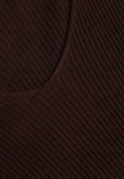 Brązowy Sweter z Bawełną z Prążkowanej Dzianiny Reisaria