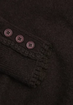 Brązowy Sweter z Dekoltem V Koronką i Ozdobnymi Guzikami Isliana