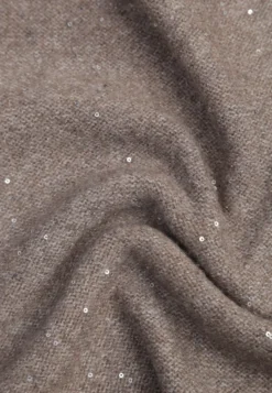 Brązowy Sweter z Dekoltem w Serek i Cekinami z Dzianiny z Dodatkiem Wełny Driana