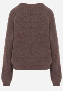 Brązowy Sweter ze Szpiczastym Dekoltem Labra