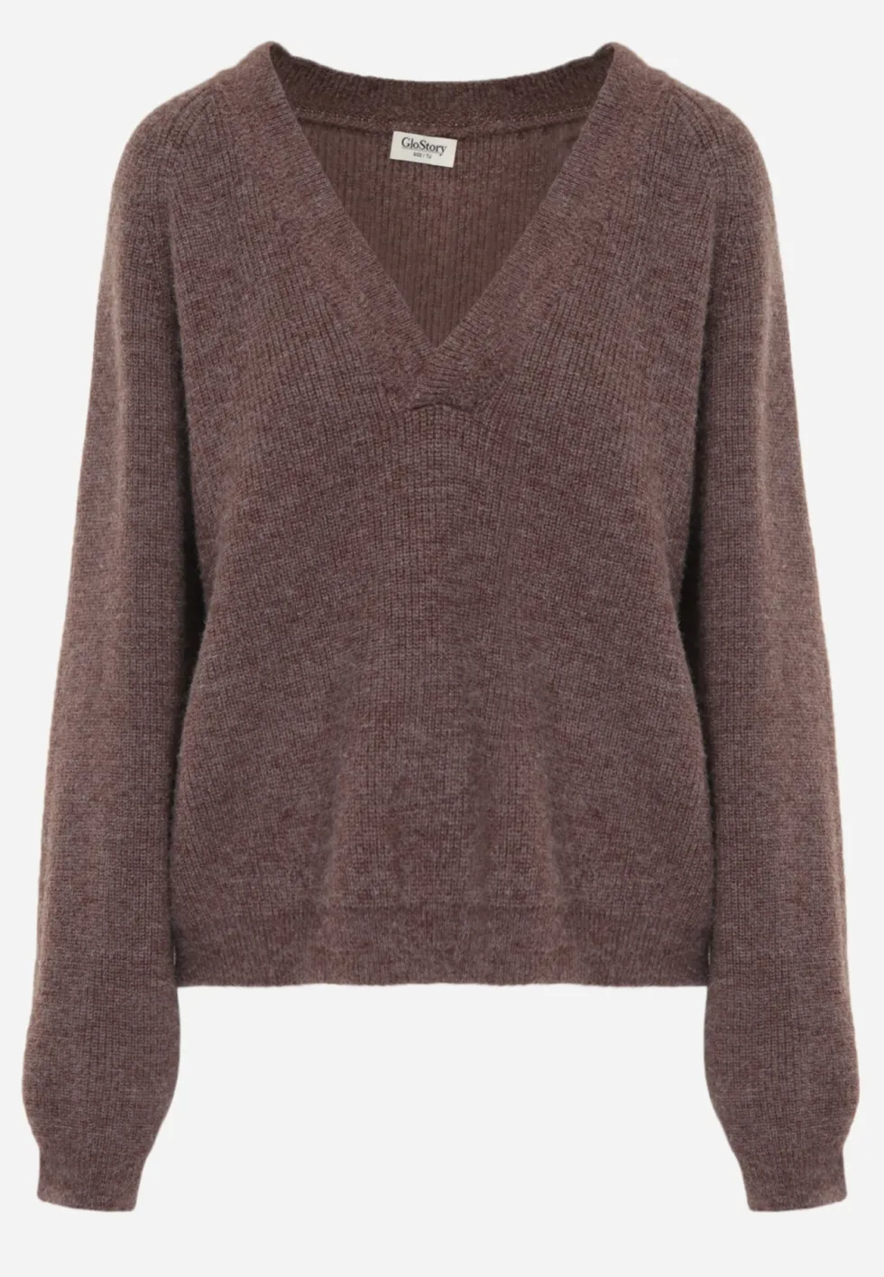 Brązowy Sweter ze Szpiczastym Dekoltem Labra