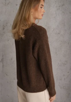 Brązowy Sweter z Wełną Bawełną i Kwiatowym Haftem Adetna