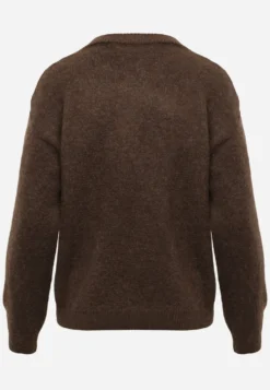 Brązowy Sweter z Wełną Bawełną i Kwiatowym Haftem Merisse