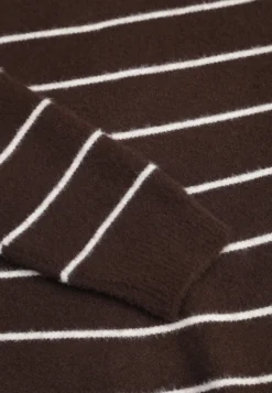 Brązowy Sweter z Wełną i Bawełną o Klasycznym Kroju w Drobne Prążki Rosal