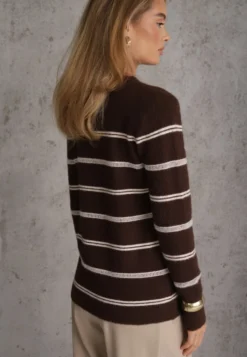 Brązowy Sweter z Wełną i Bawełną w Poziome Paski Kimllla