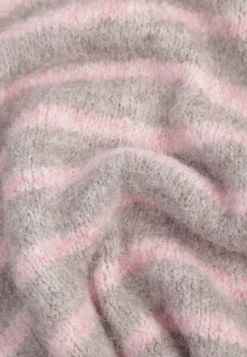 Brązowy Sweter z Wełną Ozdobiony Paskami i Bufiastymi Rękawami Rilesse