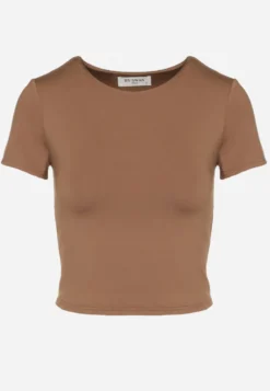 Brązowy T-shirt Cropped z Wiskozą Efranessa