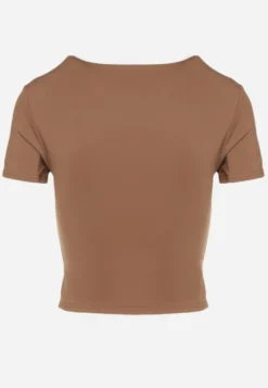 Brązowy T-shirt Cropped z Wiskozą Efranessa