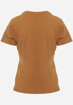Brązowy T-shirt z Bawełny z Okrągłym Dekoltem Nedima