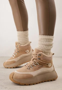 Ciemnobeżoiwe Sneakersy Śniegowce Vices na Platformie w Sportowym Stylu Nelsella