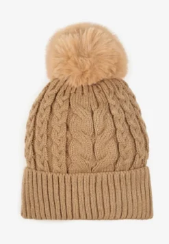 Ciemnobeżowa Czapka Beanie z Ozdobnym Pomponem Norirra