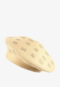 Ciemnobeżowa Czapka Beret w Naszywki w Cyrkonie Nlaria