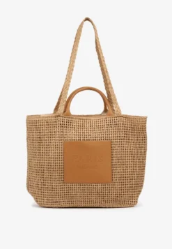 Ciemnobeżowa Plażowa Torebka Shopper Ozdobiona Plecionką Madelli