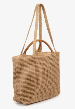 Ciemnobeżowa Plażowa Torebka Shopper Ozdobiona Plecionką Madelli