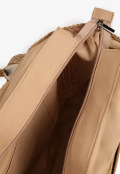 Ciemnobeżowa Plażowa Torebka Shopper Ozdobiona Plecionką Madelli