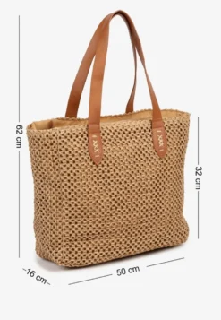 Ciemnobeżowa Pleciona Torebka Shopper Ozdobiona Napisem Navinta