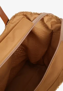 Ciemnobeżowa Pleciona Torebka Shopper Ozdobiona Napisem Navinta