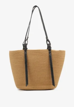 Ciemnobeżowa Szydełkowa Torebka Typu Shopper z Bawełny Mevonna