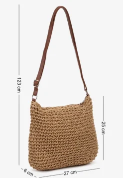 Ciemnobeżowa Torebka Boho z Plecionki z Regulowanym Paskiem Magnolla