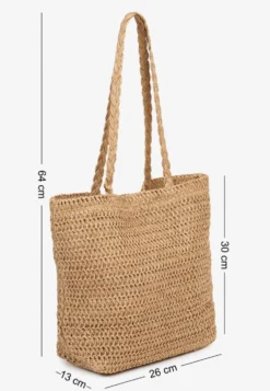 Ciemnobeżowa Torebka Shopper z Plecionki z Napisem Ulolanea