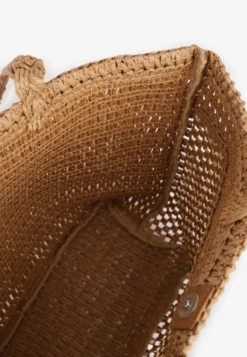 Ciemnobeżowa Torebka Shopper z Plecionki z Napisem Ulolanea