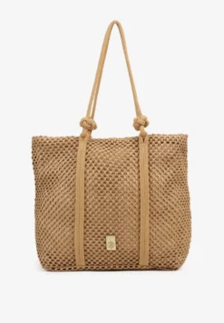 Ciemnobeżowa Torebka Typu Shopper z Plecionki Reviane