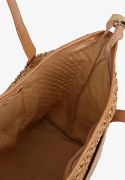 Ciemnobeżowa Torebka Typu Shopper z Plecionką Felarena