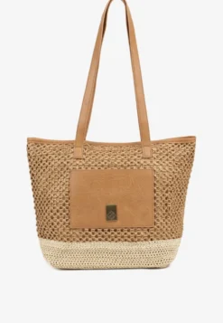 Ciemnobeżowa Torebka Typu Shopper z Plecionką Felarena