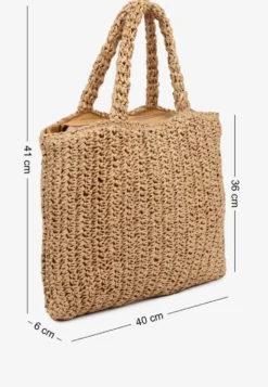 Ciemnobeżowa Torebka Typu Shopper Ozdobiona Plecionką Zenauri