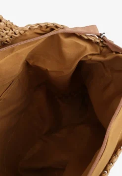 Ciemnobeżowa Torebka Typu Shopper Ozdobiona Plecionką Zenauri