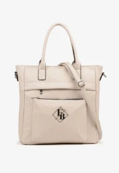Ciemnobeżowa Torebka Typu Shopper z Paskiem Crossbody Zdobiona Aplikacją Idaniela
