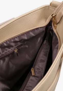 Ciemnobeżowa Torebka Typu Shopper z Paskiem Crossbody i Aplikacją Zdobiona Pikowaniem Fleomira