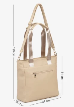 Ciemnobeżowa Torebka Typu Shopper z Paskiem Crossbody i Aplikacją Zdobiona Pikowaniem Fleomira