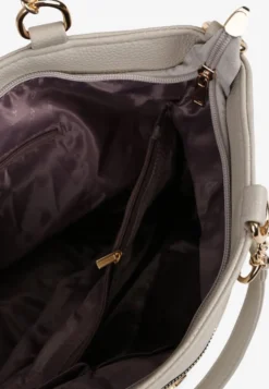 Ciemnobeżowa Torebka Typu Shopper z Ozdobnymi Rączkami i Paskiem i Aplikacją na Ramię Idaloriela