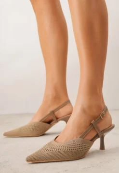 Ciemnobeżowe Ażurowe Sandały na Szpilce Slingback Erilise