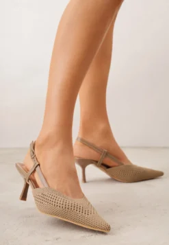 Ciemnobeżowe Ażurowe Sandały na Szpilce Slingback Erilise