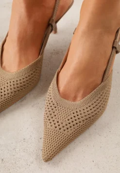 Ciemnobeżowe Ażurowe Sandały na Szpilce Slingback Erilise
