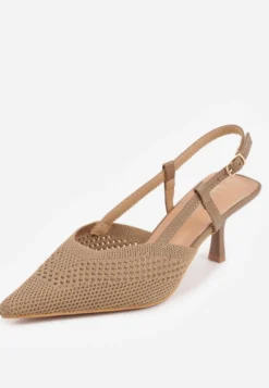 Ciemnobeżowe Ażurowe Sandały na Szpilce Slingback Erilise